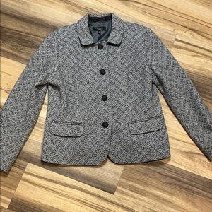 Talbots Button Front Wool Blend Woven Blazer Jacket Size 14 Petite Gray White